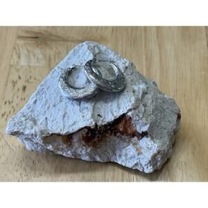 Sterling Silver 1"  Drop Etched Pierced Wire Hollow Hoops Earrings EUC‎